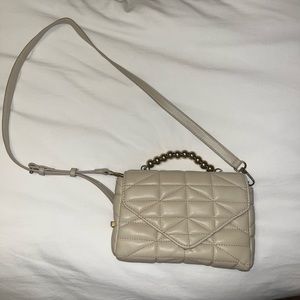 ZARA Quilted Crossbody Bag Gold Beaded Top Handle